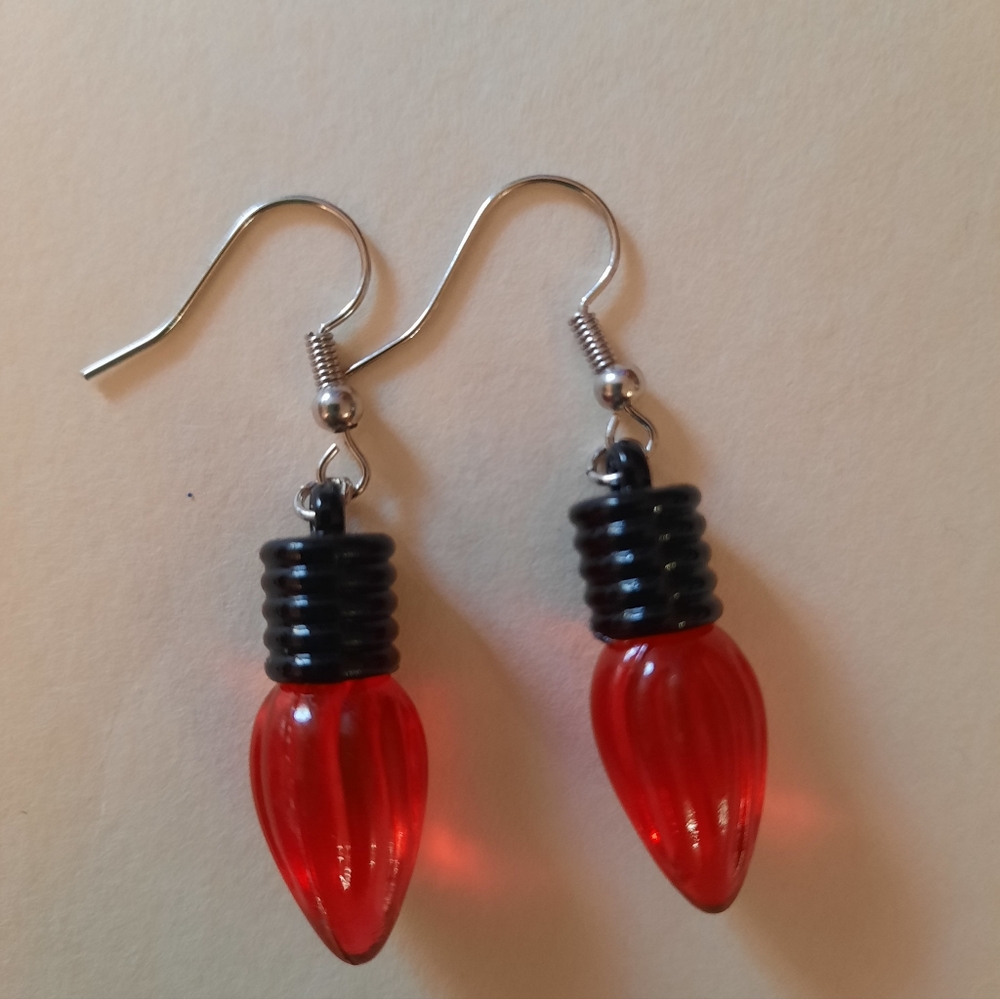 Red Ribbed Light Bulb Earrings